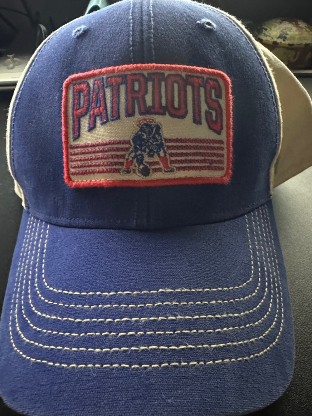 Vintage Patriots Patch Baseball Cap - Blue with Red Trim